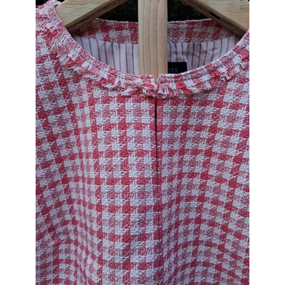 💐EUC TALBOTS Blazer Jacket Pink White Checkered Tweed Fringe Sz. 12 - Picture 5 of 14